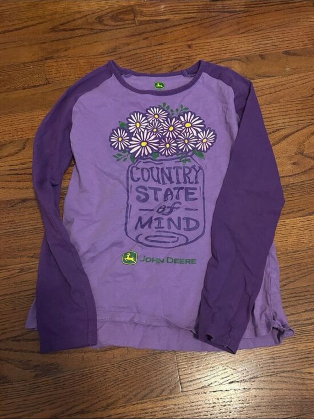 John Deere Purple Raglan Floral Jar Graphic Long Sleeve Tee